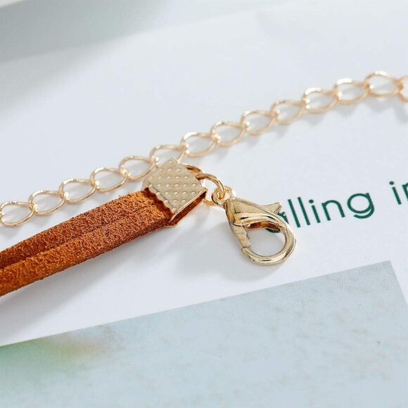 Elegant Gold and Brown Leather Choker Necklace - Perfect Holiday Gift for Women - Picture 7 of 7